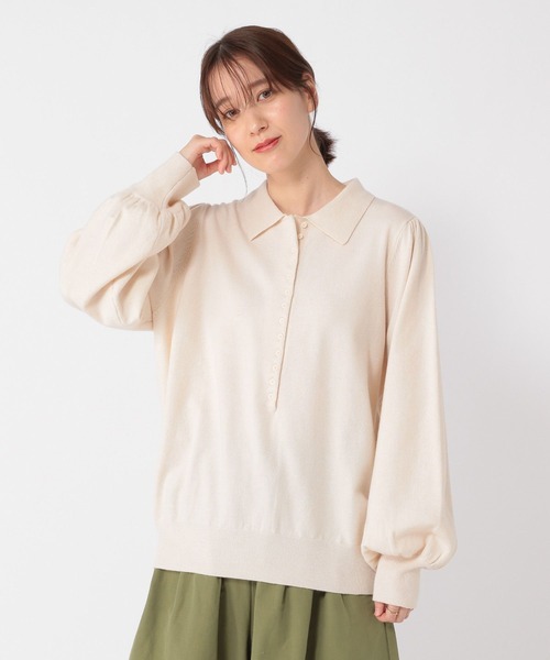 studio CLIP(スタディオクリップ)の「12ゲージニットポロプルオーバー(ニット/セーター・レディース・アイボリー/グレー/レッド・FREE)」の2枚目の写真