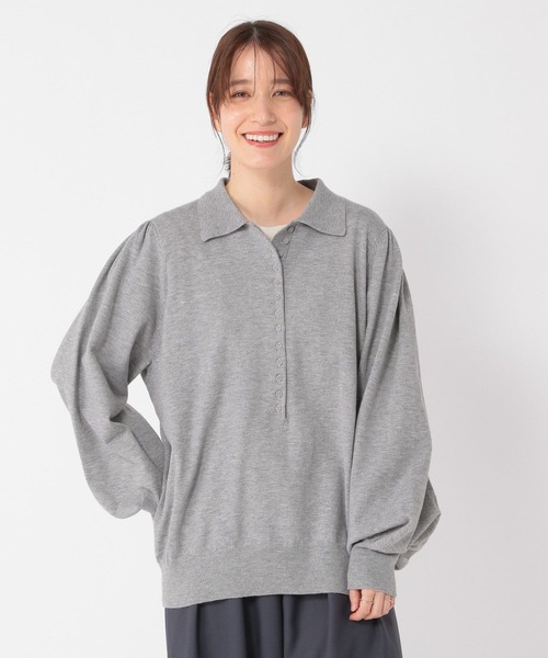 studio CLIP(スタディオクリップ)の「12ゲージニットポロプルオーバー(ニット/セーター・レディース・アイボリー/グレー/レッド・FREE)」の1枚目の写真