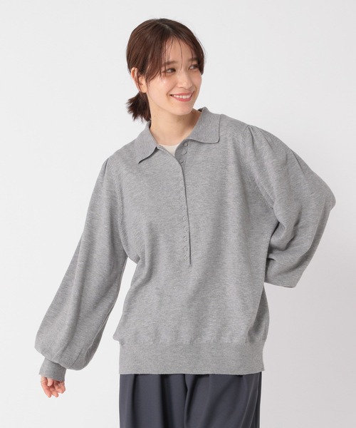 studio CLIP(スタディオクリップ)の「12ゲージニットポロプルオーバー(ニット/セーター・レディース・アイボリー/グレー/レッド・FREE)」の6枚目の写真