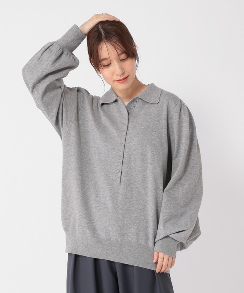 studio CLIP(スタディオクリップ)の「12ゲージニットポロプルオーバー(ニット/セーター・レディース・アイボリー/グレー/レッド・FREE)」の7枚目の写真