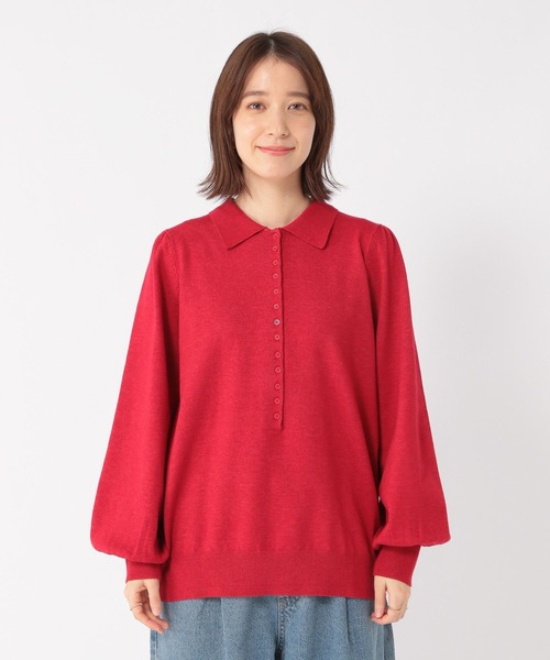 studio CLIP(スタディオクリップ)の「12ゲージニットポロプルオーバー(ニット/セーター・レディース・アイボリー/グレー/レッド・FREE)」の14枚目の写真