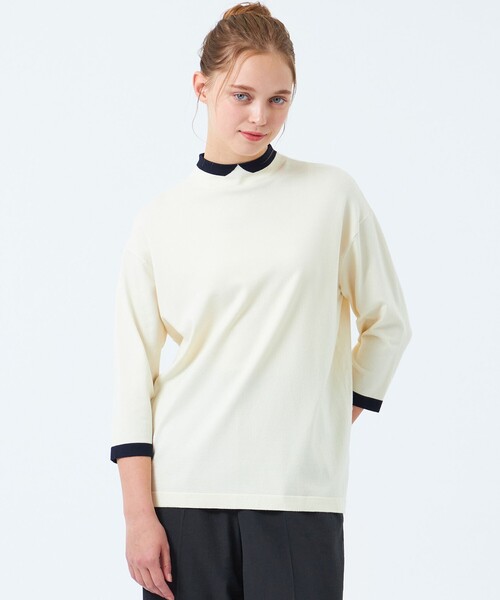 MACKINTOSH PHILOSOPHY(マッキントッシュ フィロソフィー)の「Cleric Collar Knit ワイドフィット(七分袖)(Tシャツ/カットソー・レディース・ホワイト系その他/ダークネイビー/グリーン・38)」の2枚目の写真