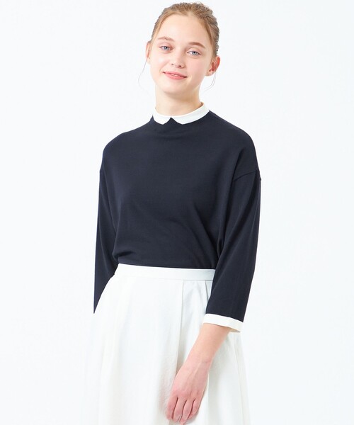 MACKINTOSH PHILOSOPHY(マッキントッシュ フィロソフィー)の「Cleric Collar Knit ワイドフィット(七分袖)(Tシャツ/カットソー・レディース・ホワイト系その他/ダークネイビー/グリーン・38)」の3枚目の写真