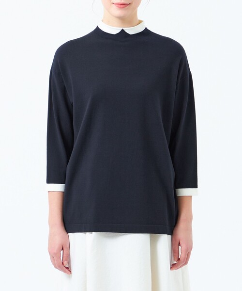 MACKINTOSH PHILOSOPHY(マッキントッシュ フィロソフィー)の「Cleric Collar Knit ワイドフィット(七分袖)(Tシャツ/カットソー・レディース・ホワイト系その他/ダークネイビー/グリーン・38)」の7枚目の写真