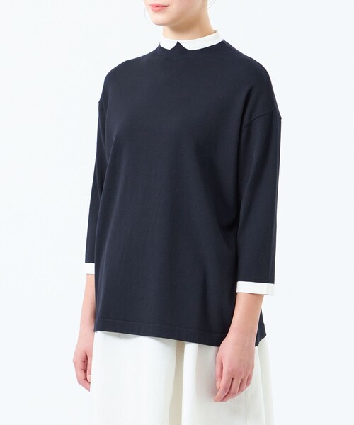 MACKINTOSH PHILOSOPHY(マッキントッシュ フィロソフィー)の「Cleric Collar Knit ワイドフィット(七分袖)(Tシャツ/カットソー・レディース・ホワイト系その他/ダークネイビー/グリーン・38)」の8枚目の写真