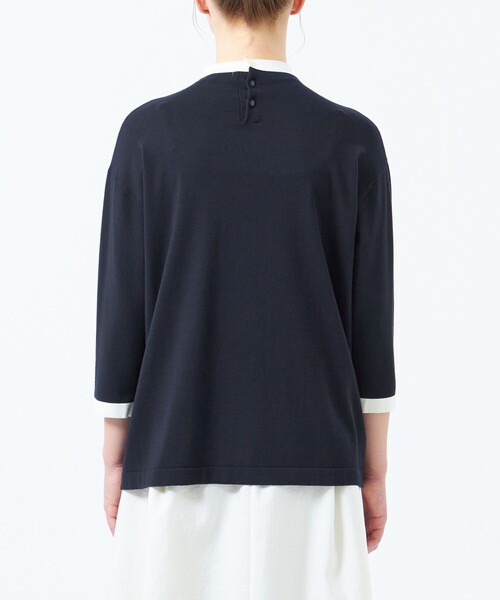 MACKINTOSH PHILOSOPHY(マッキントッシュ フィロソフィー)の「Cleric Collar Knit ワイドフィット(七分袖)(Tシャツ/カットソー・レディース・ホワイト系その他/ダークネイビー/グリーン・38)」の9枚目の写真