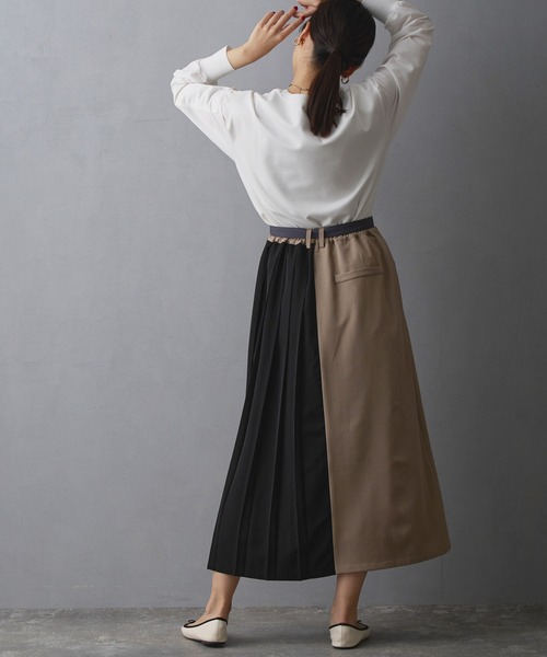 NICOLE white（ニコルホワイト）の「アシメプリーツスカート（スカート・レディース・ブラック/ベージュ/チャコール・FREE）」の5枚目の写真