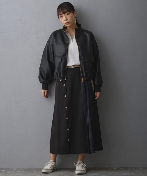 NICOLE white（ニコルホワイト）の「アシメプリーツスカート（スカート・レディース・ブラック/ベージュ/チャコール・FREE）」の10枚目の写真