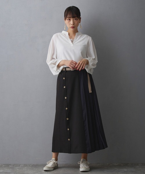 NICOLE white（ニコルホワイト）の「アシメプリーツスカート（スカート・レディース・ブラック/ベージュ/チャコール・FREE）」の12枚目の写真