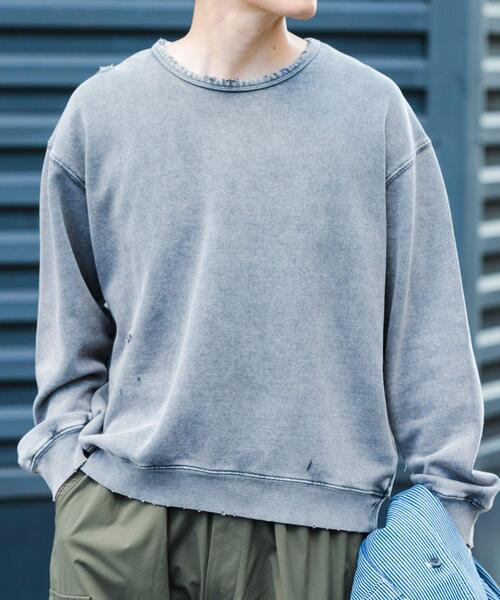 ITEMS URBANRESEARCH（アイテムズ アーバンリサーチ）の「ダメージ裏毛クルーネックスウェット（スウェット・メンズ・ブラック/レッド・LARGE/MEDIUM）」の9枚目の写真