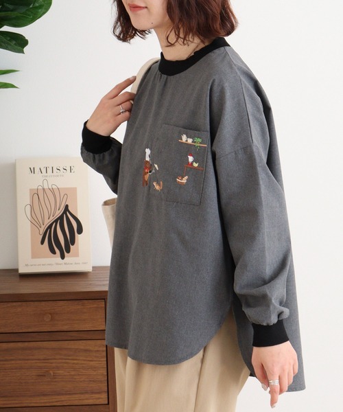 セール】リブ切替刺繍プルオーバー（シャツ/ブラウス）｜Quelle