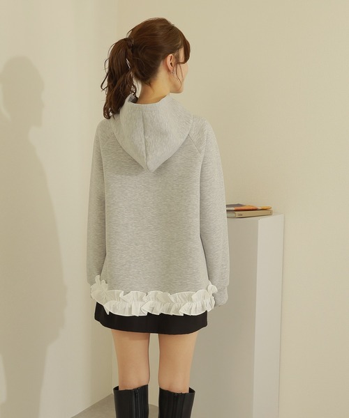 a line frill hoodie /Aライン フード付き 裾フリル スウェット