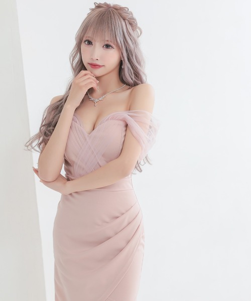 myMinette(マイミネット)の「キャバドレス ミニ タイト ノースリーブ 2Wayチュールショルダーラップギャザーオフショルダードレス(ドレス・レディース・ブラック/ピンクベージュ/グリーン/ワインレッド・M)」の1枚目の写真