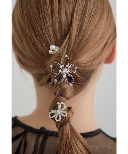 激安店舗 フラワー&バタフライモチーフヘアピン3本セット Uピン パール ヘアアクセサリー