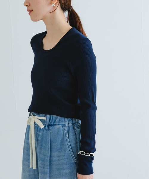 HAKUJI（ハクジ）の「HAKUJI　Organic cotton Long-Sleeve Pullover（Tシャツ/カットソー・レディース・ホワイト/ブラック/ネイビー・ONE）」の5枚目の写真
