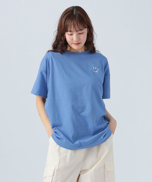 ストライプ Tシャツ 赤いハート刺繍 RE730 ハート サガラ 刺繍 半袖Tシャツ BIG 大きめ ハート