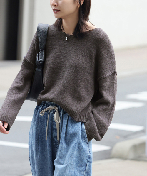 JOURNAL STANDARD(ジャーナルスタンダード)の「《追加3》テープヤーンVプルオーバー(ニット/セーター・レディース・アイボリー/ブラック系その他/ピンク・FREE)」の3枚目の写真