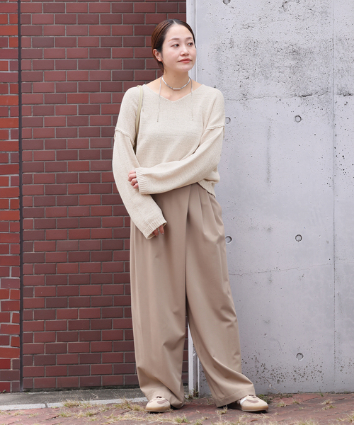 JOURNAL STANDARD(ジャーナルスタンダード)の「《追加3》テープヤーンVプルオーバー(ニット/セーター・レディース・アイボリー/ブラック系その他/ピンク・FREE)」の5枚目の写真