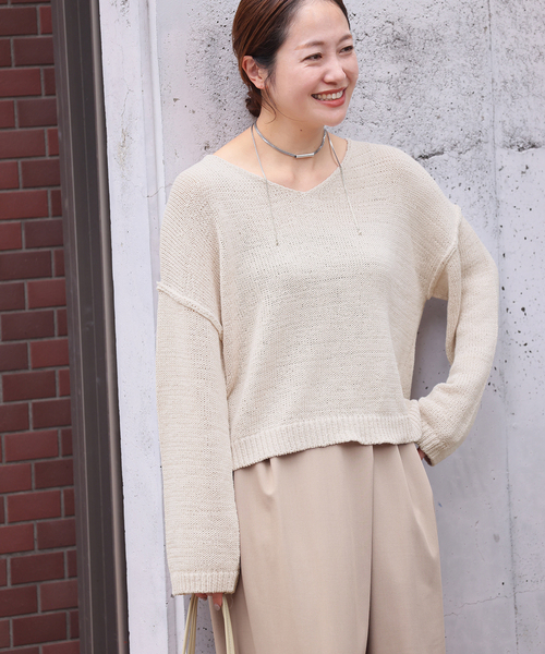 JOURNAL STANDARD(ジャーナルスタンダード)の「《追加3》テープヤーンVプルオーバー(ニット/セーター・レディース・アイボリー/ブラック系その他/ピンク・FREE)」の12枚目の写真