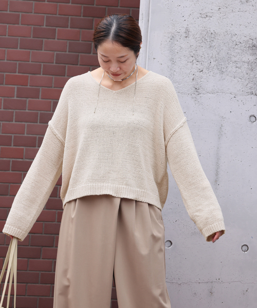 JOURNAL STANDARD(ジャーナルスタンダード)の「《追加3》テープヤーンVプルオーバー(ニット/セーター・レディース・アイボリー/ブラック系その他/ピンク・FREE)」の13枚目の写真