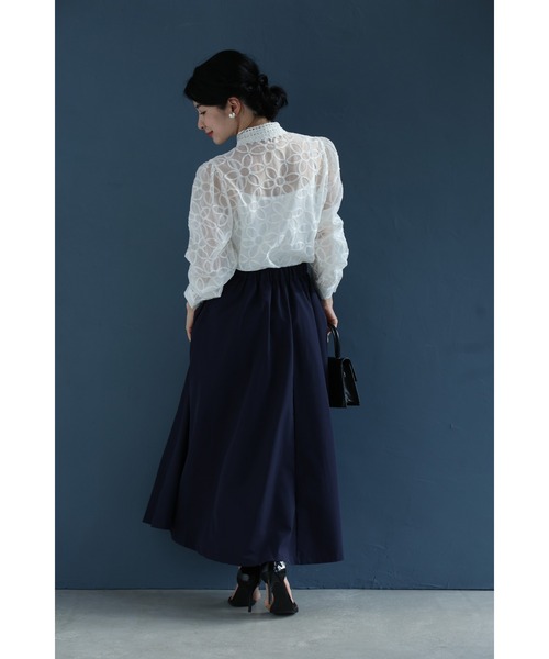 ブラウス シャツ 花刺繍が咲き広がるレース襟シアーブラウス（インナー付き）「set」 レディース 花刺繍が咲き広がるレース襟シアーブラウス（インナー付き