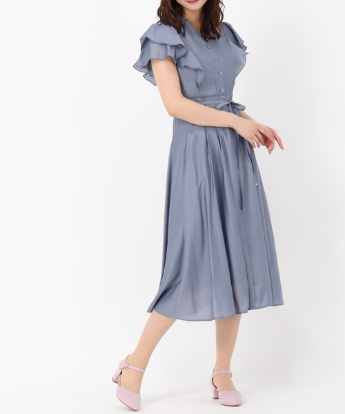 MISCH MASCH(ミッシュマッシュ)の「ダブルフリルシャツワンピース(ワンピース・レディース・ブルー/チャコールグレー/ベージュ/グリーン・S/M)」の4枚目の写真
