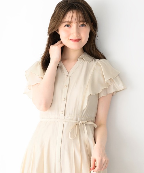 MISCH MASCH(ミッシュマッシュ)の「ダブルフリルシャツワンピース(ワンピース・レディース・ブルー/チャコールグレー/ベージュ/グリーン・S/M)」の6枚目の写真