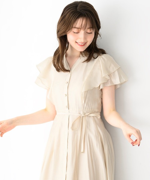 MISCH MASCH(ミッシュマッシュ)の「ダブルフリルシャツワンピース(ワンピース・レディース・ブルー/チャコールグレー/ベージュ/グリーン・S/M)」の9枚目の写真