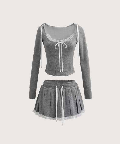 LA POMME petit(ラポミ・プチ)の「Sweet Lace Sweat Set Up(セットアップ・レディース・グレー・SMALL/MEDIUM/LARGE)」の1枚目の写真