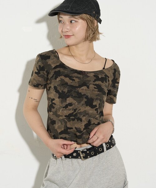 WHO'S WHO gallery(フーズフーギャラリー)の「【WEB限定】アソート柄メッセージ半袖TEE(Tシャツ/カットソー・レディース・グレー/カーキ・FREE)」の12枚目の写真