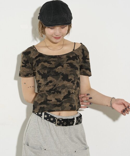 WHO'S WHO gallery(フーズフーギャラリー)の「【WEB限定】アソート柄メッセージ半袖TEE(Tシャツ/カットソー・レディース・グレー/カーキ・FREE)」の13枚目の写真