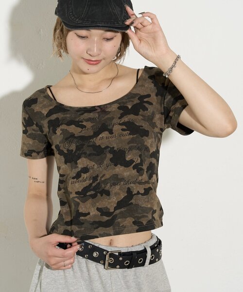 WHO'S WHO gallery(フーズフーギャラリー)の「【WEB限定】アソート柄メッセージ半袖TEE(Tシャツ/カットソー・レディース・グレー/カーキ・FREE)」の14枚目の写真