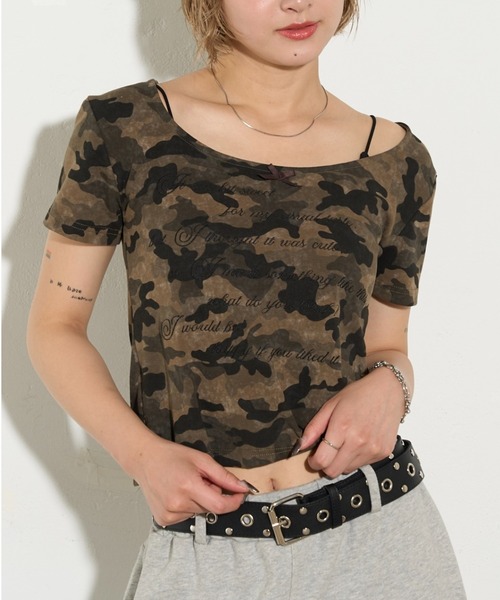 WHO'S WHO gallery(フーズフーギャラリー)の「【WEB限定】アソート柄メッセージ半袖TEE(Tシャツ/カットソー・レディース・グレー/カーキ・FREE)」の1枚目の写真