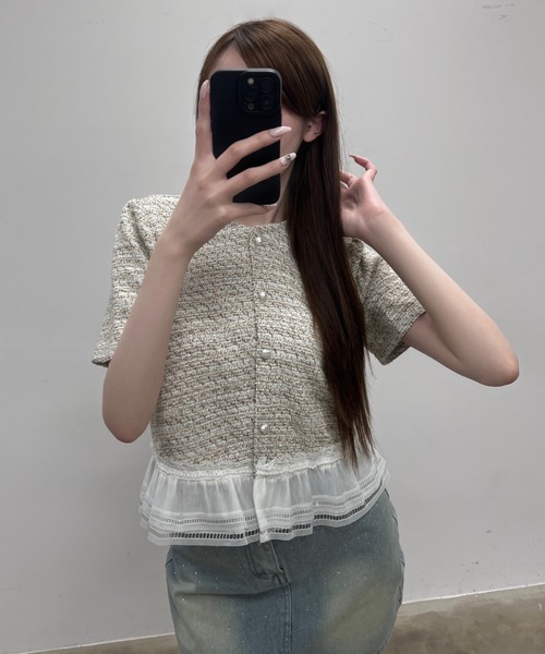 Cygne♡新品未使用　定価39500円　ツイードジャケット Lydie+ 白 mily bilet ジャケット ノーカラージャケット 「mily bilet