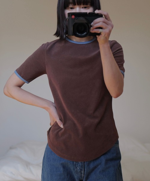 A part by（アパートバイ）の「【インフルエンサーkuronekoさんコラボ】パイルリンガーTシャツ（Tシャツ/カットソー・レディース・アイボリー/ライトブラウン/ブラック・FREE）」の8枚目の写真