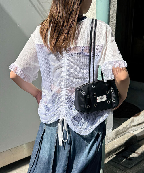CIAOPANIC（チャオパニック）の「メッシュナンバリングシャーリングTee（Tシャツ/カットソー・レディース・ホワイト/チャコールグレー/ベージュ/ブルー・ONE SIZE）」の22枚目の写真