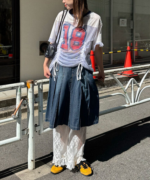 CIAOPANIC(チャオパニック)の「メッシュナンバリングシャーリングTee(Tシャツ/カットソー・レディース・ホワイト/ベージュ/チャコールグレー/ブルー・ONE SIZE)」の9枚目の写真