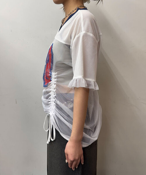 CIAOPANIC(チャオパニック)の「メッシュナンバリングシャーリングTee(Tシャツ/カットソー・レディース・ホワイト/ベージュ/チャコールグレー/ブルー・ONE SIZE)」の12枚目の写真