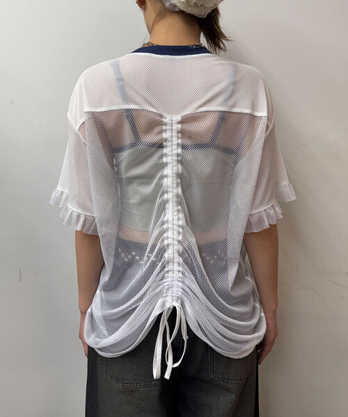 CIAOPANIC(チャオパニック)の「メッシュナンバリングシャーリングTee(Tシャツ/カットソー・レディース・ホワイト/ベージュ/チャコールグレー/ブルー・ONE SIZE)」の13枚目の写真