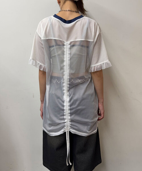 CIAOPANIC(チャオパニック)の「メッシュナンバリングシャーリングTee(Tシャツ/カットソー・レディース・ホワイト/ベージュ/チャコールグレー/ブルー・ONE SIZE)」の14枚目の写真