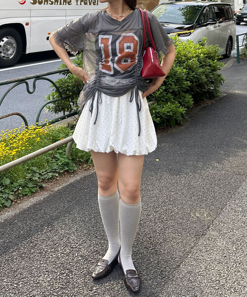 CIAOPANIC（チャオパニック）の「メッシュナンバリングシャーリングTee（Tシャツ/カットソー・レディース・ホワイト/チャコールグレー/ベージュ/ブルー・ONE SIZE）」の5枚目の写真