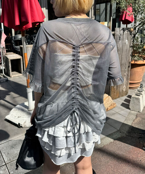 CIAOPANIC（チャオパニック）の「メッシュナンバリングシャーリングTee（Tシャツ/カットソー・レディース・ホワイト/チャコールグレー/ベージュ/ブルー・ONE SIZE）」の10枚目の写真