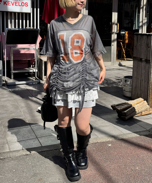 CIAOPANIC（チャオパニック）の「メッシュナンバリングシャーリングTee（Tシャツ/カットソー・レディース・ホワイト/チャコールグレー/ベージュ/ブルー・ONE SIZE）」の11枚目の写真