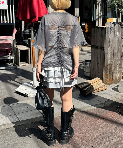 CIAOPANIC（チャオパニック）の「メッシュナンバリングシャーリングTee（Tシャツ/カットソー・レディース・ホワイト/チャコールグレー/ベージュ/ブルー・ONE SIZE）」の13枚目の写真