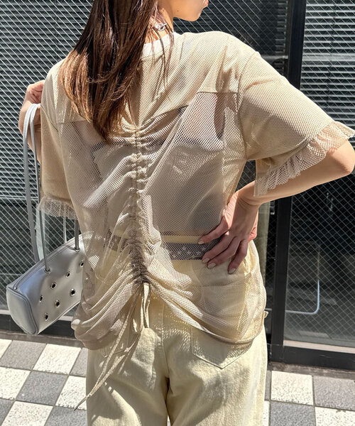 CIAOPANIC（チャオパニック）の「メッシュナンバリングシャーリングTee（Tシャツ/カットソー・レディース・ホワイト/チャコールグレー/ベージュ/ブルー・ONE SIZE）」の17枚目の写真
