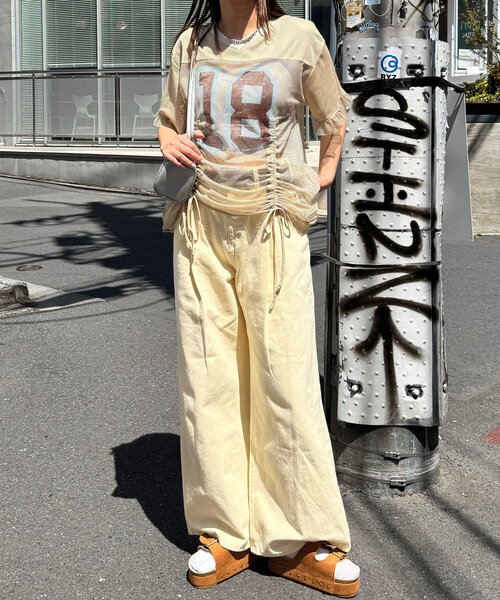 CIAOPANIC（チャオパニック）の「メッシュナンバリングシャーリングTee（Tシャツ/カットソー・レディース・ホワイト/チャコールグレー/ベージュ/ブルー・ONE SIZE）」の18枚目の写真