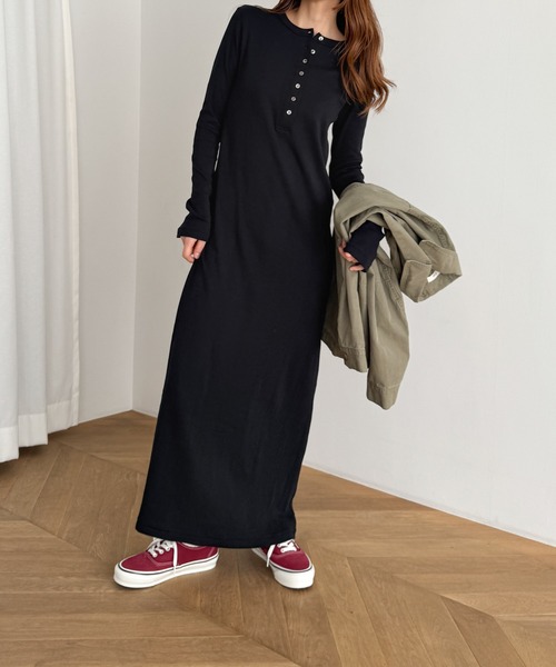 CANAL JEAN（キャナルジーン）の「Miller　パネルリブヘンリーワンピース（ワンピース・レディース・ブラック/グレー系その他・ONE SIZE）」の2枚目の写真