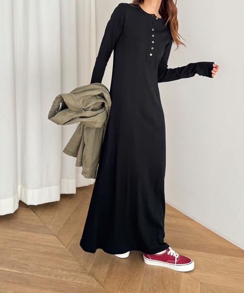 CANAL JEAN（キャナルジーン）の「Miller　パネルリブヘンリーワンピース（ワンピース・レディース・ブラック/グレー系その他・ONE SIZE）」の3枚目の写真