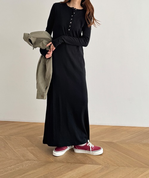 CANAL JEAN（キャナルジーン）の「Miller　パネルリブヘンリーワンピース（ワンピース・レディース・ブラック/グレー系その他・ONE SIZE）」の6枚目の写真