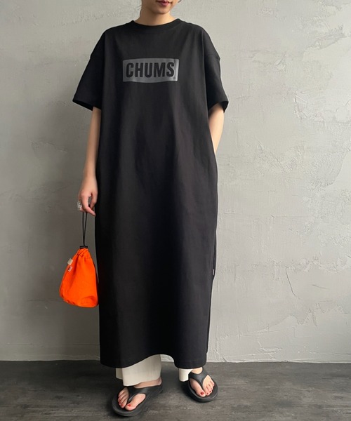 CHUMS（チャムス）の「[CHUMS/チャムス] CHUMSロゴプリント ヘビーウェイトカットソーワンピース（ワンピース・レディース・グレイッシュベージュ/ブラック・L）」の6枚目の写真